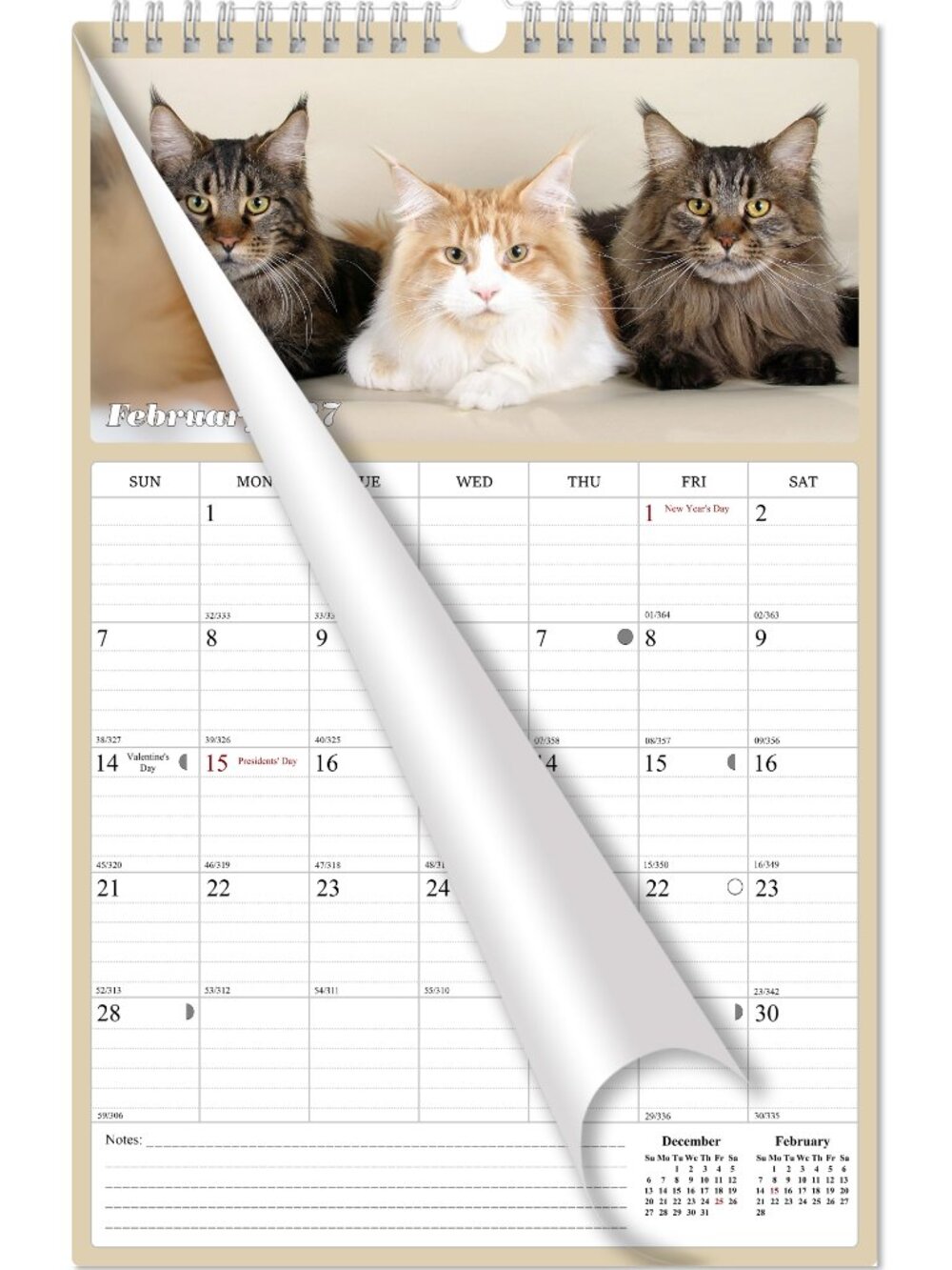 2027 Wall Calendar Spiral-bound Twin - 12 Months Planner 11" x 17" (Cats)